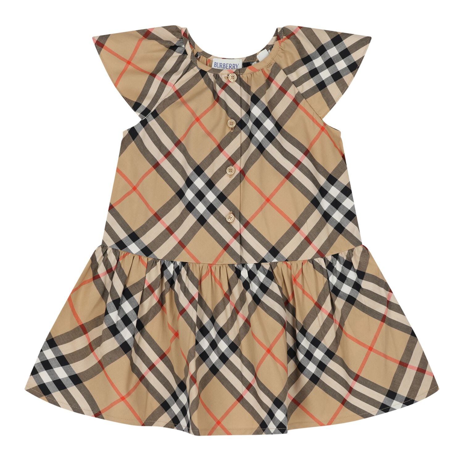 Baby Girls Beige Check Dress, 1, hi-res