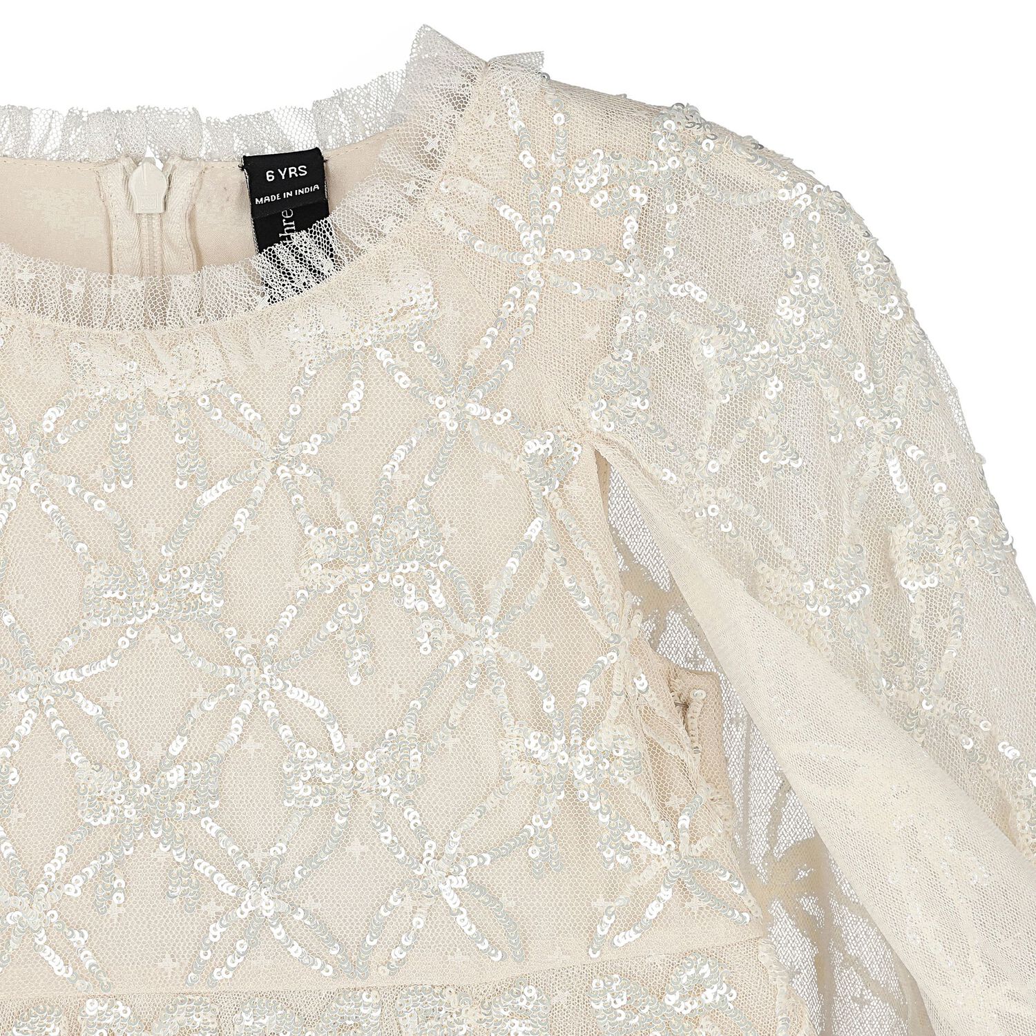 Girls Ivory Bow Lattice Sequin Cape Dress, 1, hi-res