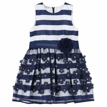 Girls Navy Blue & White Dress