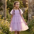 Girls Lilac Tulle Dress, 2, hi-res