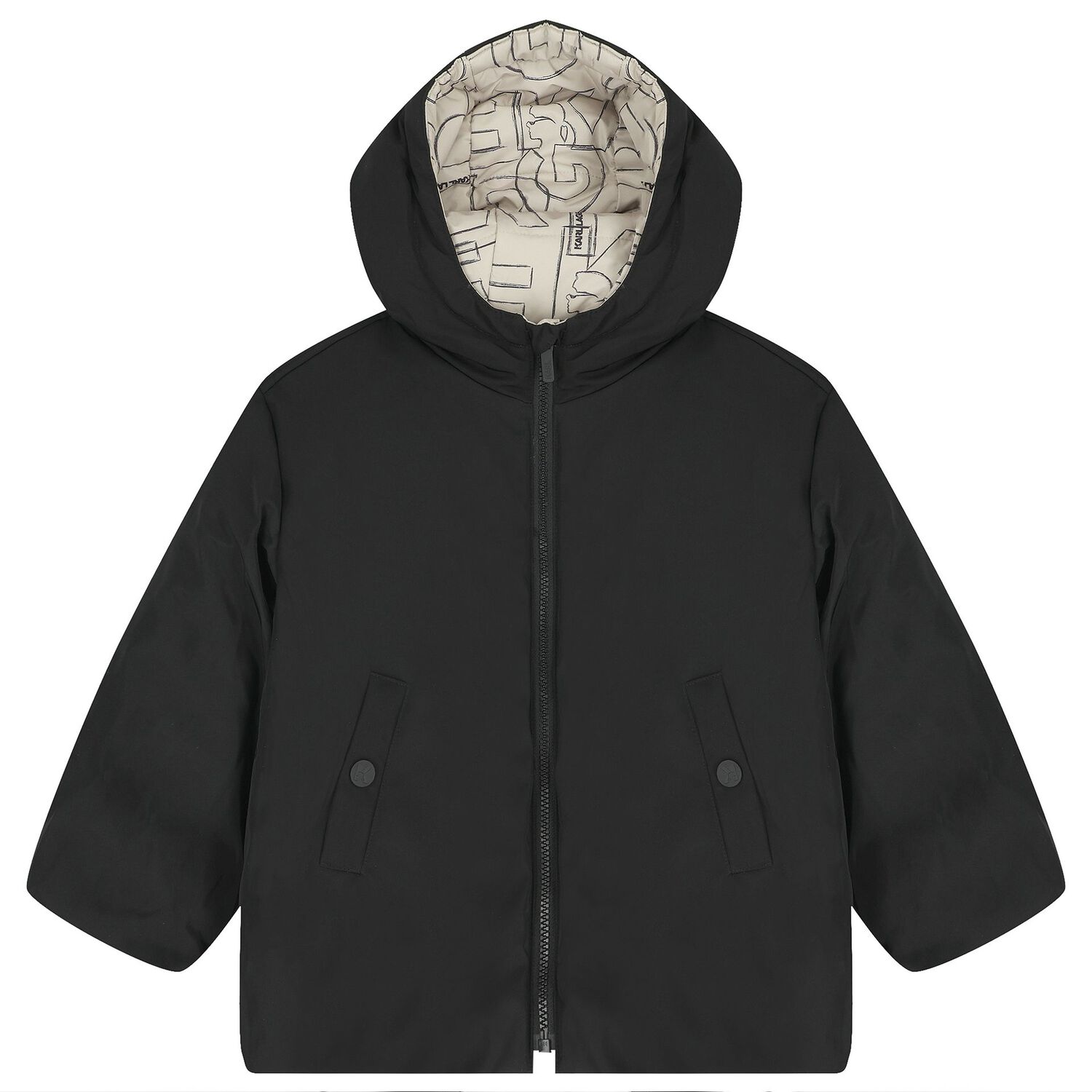 Boys Beige & Black Logo Reversible Puffer Jacket, 1, hi-res
