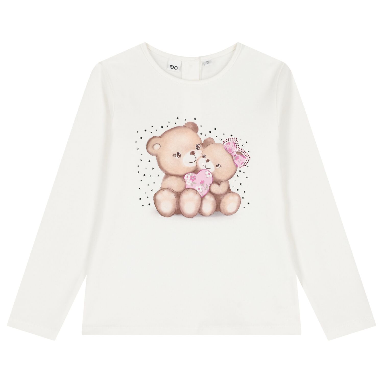 Girls Ivory Teddy Bear Long Sleeve Top, 1, hi-res