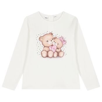 Girls Ivory Teddy Bear Long Sleeve Top