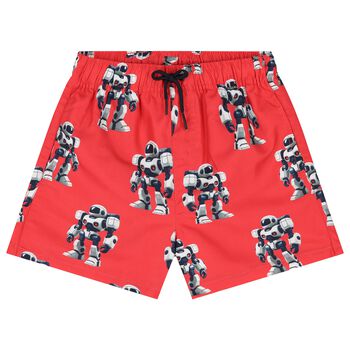 Boys Red Robot Swim Shorts