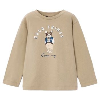Boys Beige Dog Long Sleeve Top