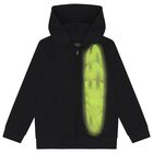 Boys Black Logo Hooded Zip Up Top, 1, hi-res