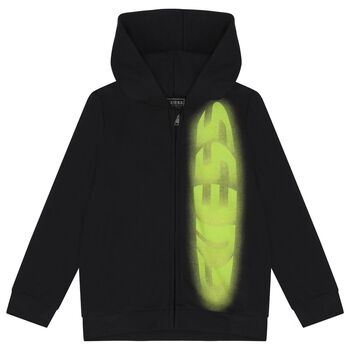 Guess Boys Black Logo Hooded Zip Up Top, 1 Boys Black Logo Hooded Zip Up Top