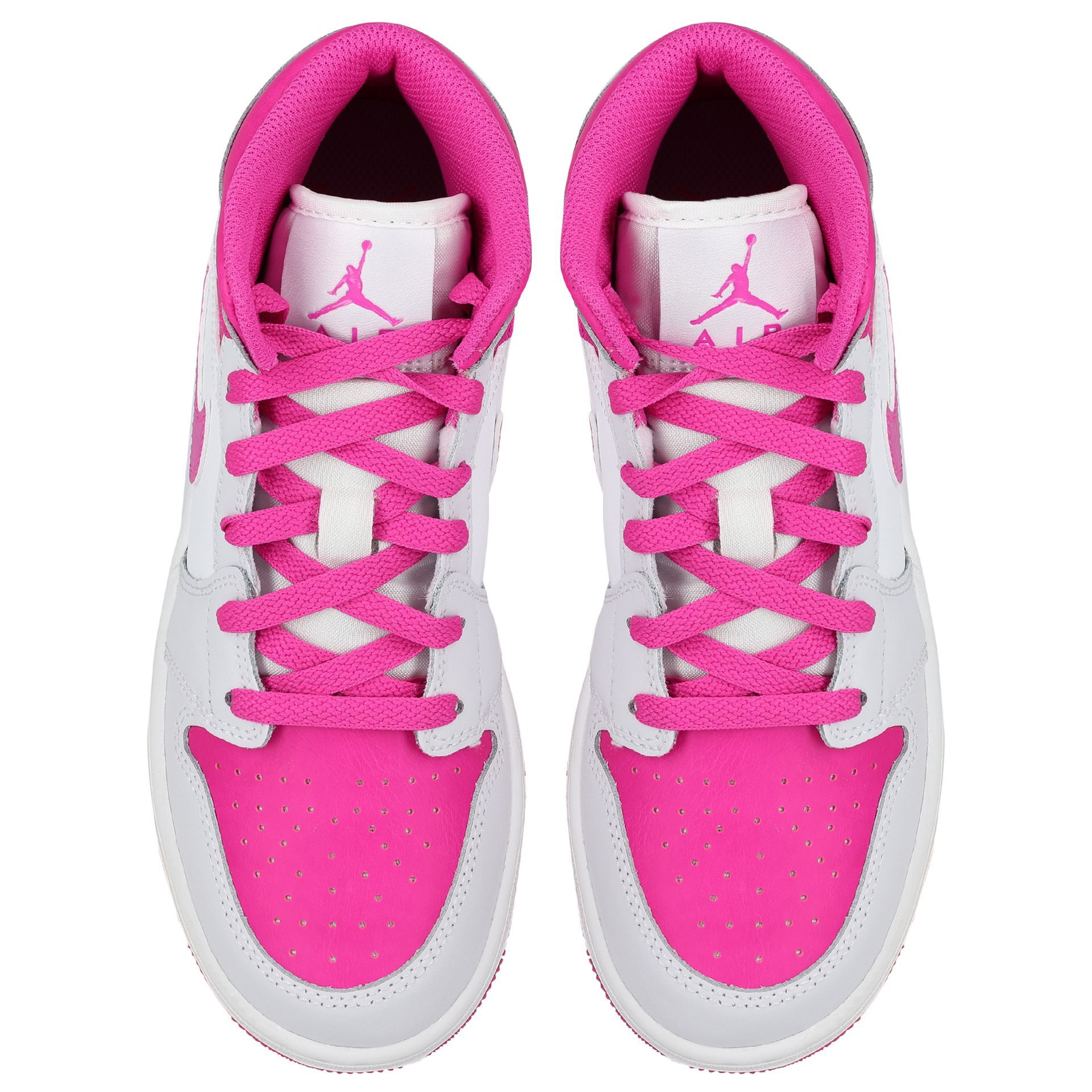 Nike Kids Girls White, Grey & Pink Air Jordan 1 Mid Trainers Nike Kids Girls White, Grey & Pink Air Jordan 1 Mid Trainers