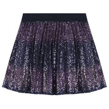 Girls Navy Blue Embellished Pleated Skirt