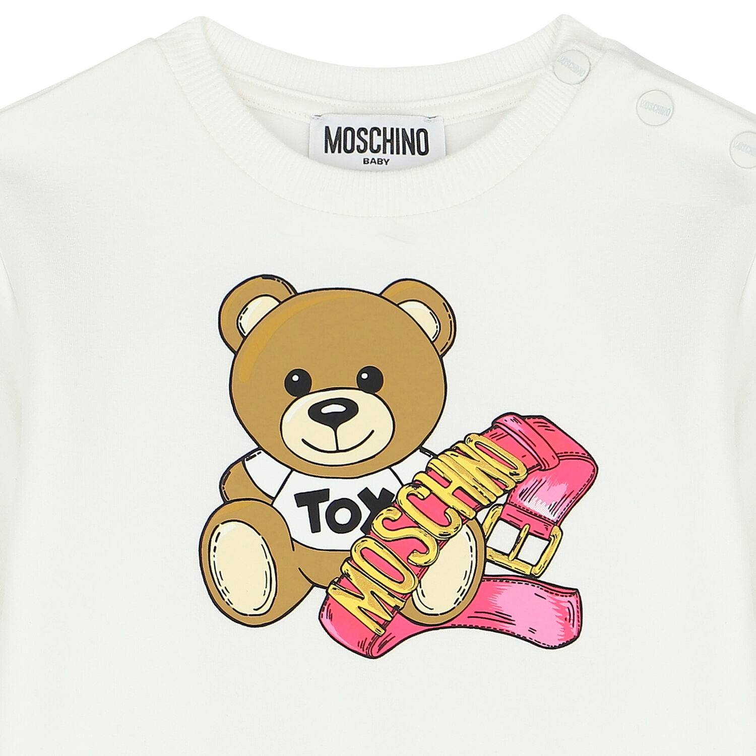 Younger Girls Ivory Teddy Bear Logo Dress, 1, hi-res