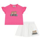 Younger Girls Pink & White Teddy Bear Logo Skirt Set, 2, hi-res