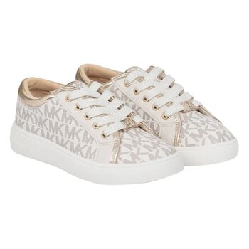 Girls Ivory & Gold Logo Trainers