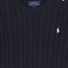 Girls Navy Blue Logo Cable Knit Jumper, 1, hi-res