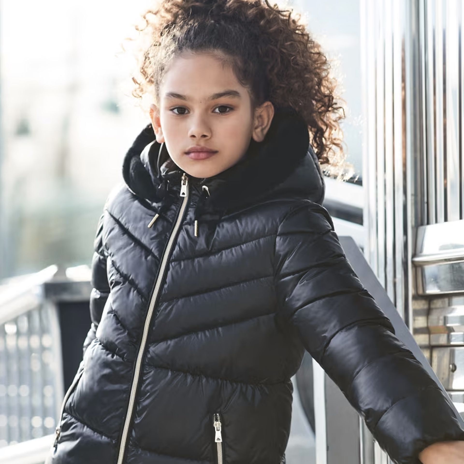 Girls black puffa coat shop