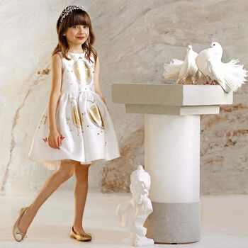 Girls White & Gold Dress