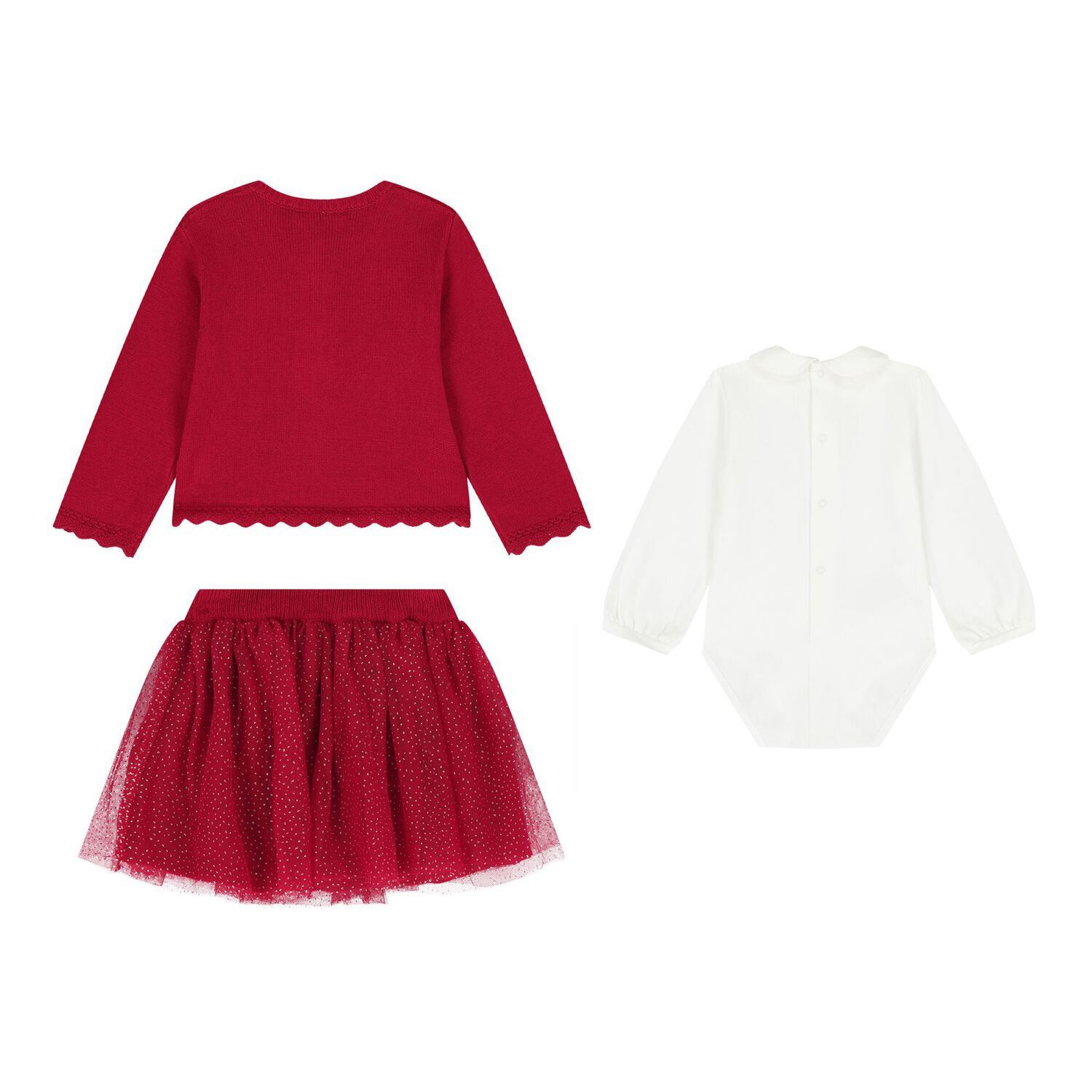 Baby Girls Red & Ivory Tulle Skirt Set, 3, hi-res