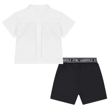 Boys White & Black Logo Shorts Set