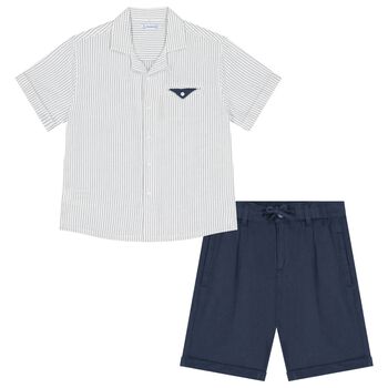 Boys White & Blue Shorts Set