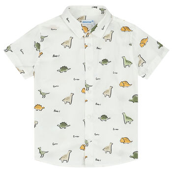 قميص بطبعة ديناصور باللون الأبيض للأولاد