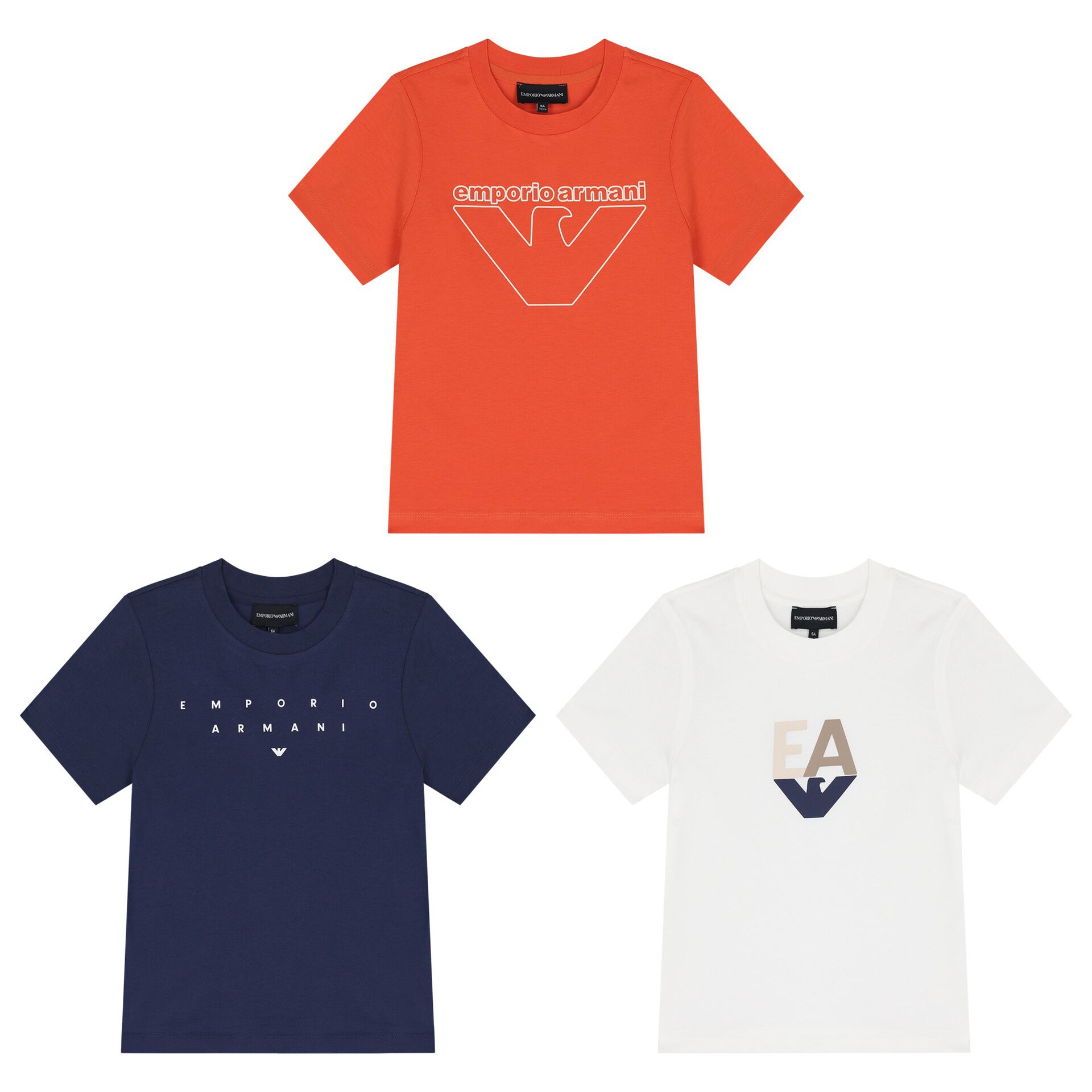 トップス Armani junior Emporio Armani Boys Navy Blue, Ivory & Orange T-Shirts (3 Pack