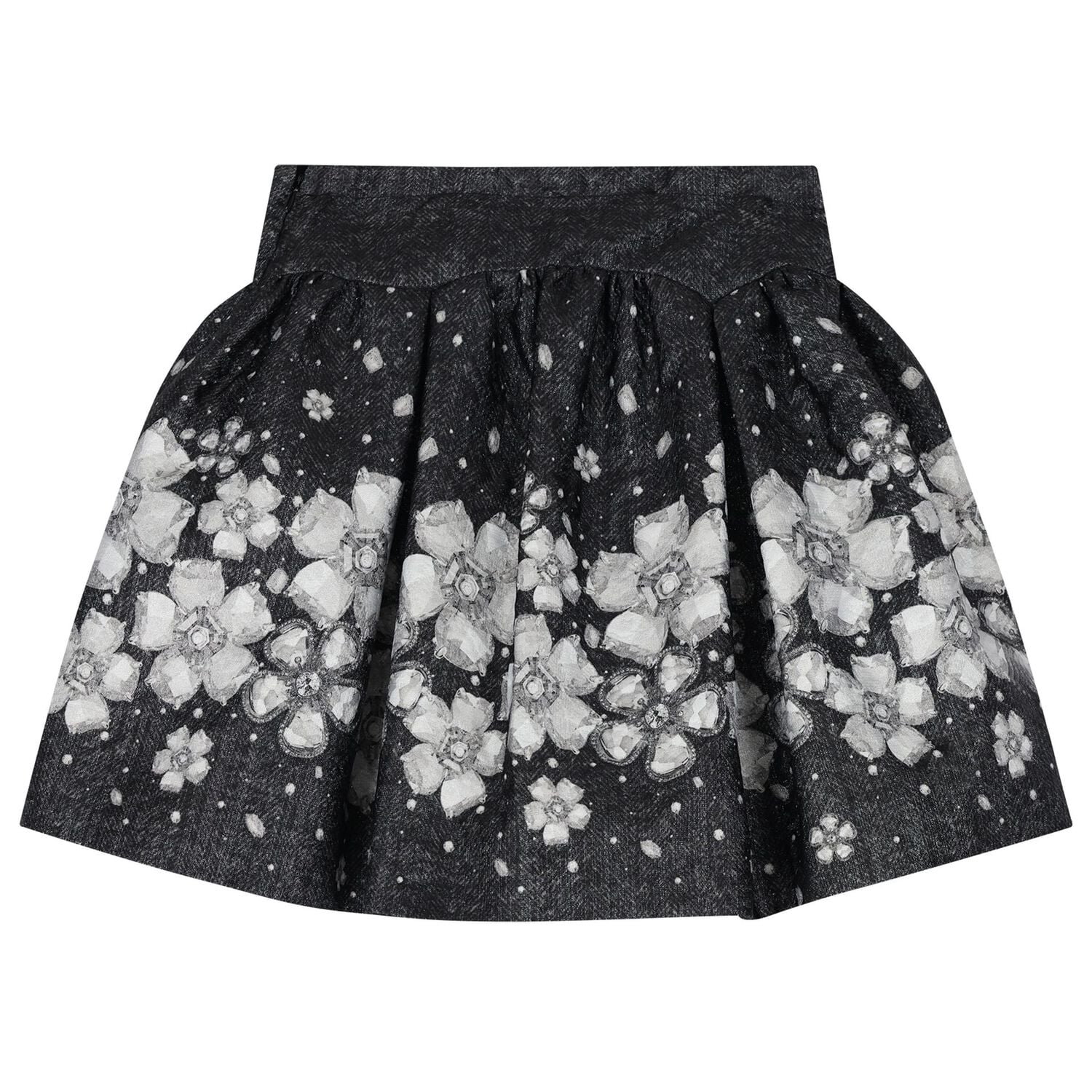 Girls Black Embellished Floral Skirt Set, 2, hi-res