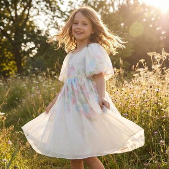 Girls Ivory Floral Chiffon Dress