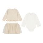 Baby Girls Beige & Ivory Tulle Skirt Set, 2, hi-res