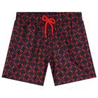Boys Navy Blue & Red Logo Lobster Swim Shorts, 1, hi-res