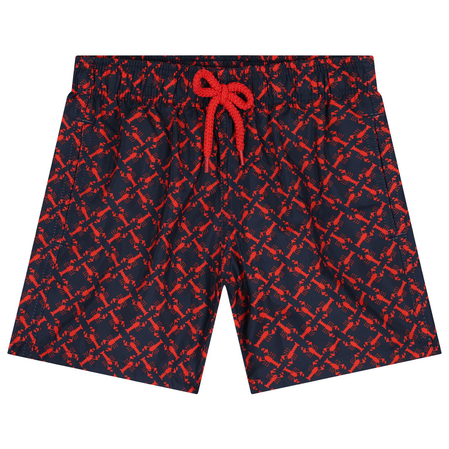 Boys Navy Blue & Red Logo Lobster Swim Shorts, 1, hi-res