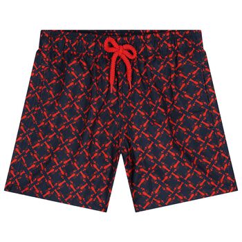 Boys Navy Blue & Red Logo Lobster Swim Shorts