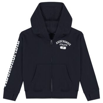 Boys Navy Blue Logo Hooded Zip Up Top