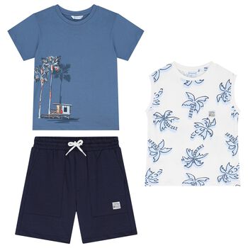 Boys Blue, White & Navy Blue Shorts Set
