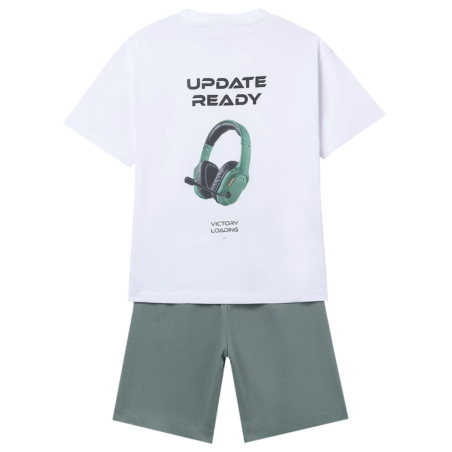 Boys White & Green Shorts Set, 2, hi-res