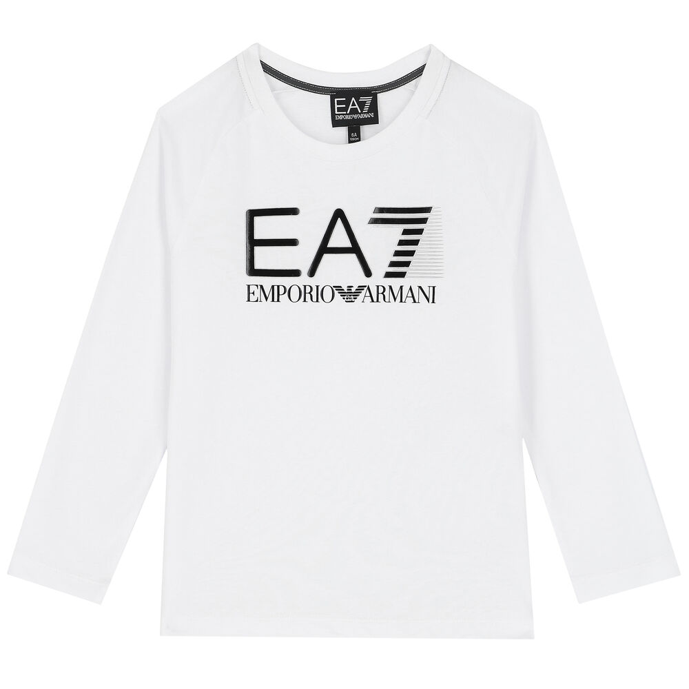censur Utilfreds Fantasifulde EA7 Emporio Armani Boys White Logo Long Sleeve Top | Junior Couture USA
