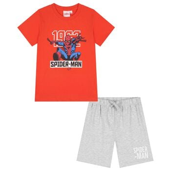 Boys Red & Grey Spiderman Shorts Set