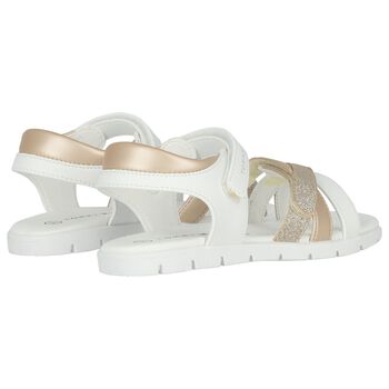 Girls White & Gold Logo Sandals