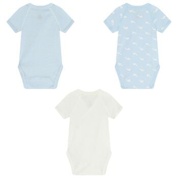 Baby Boys Blue & Ivory Whale Bodysuit ( 3-Pack )