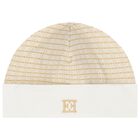 Baby Girls Ivory & Gold Logo Hat, 1, hi-res