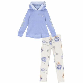 Girls Purple & Beige Floral Leggings Set