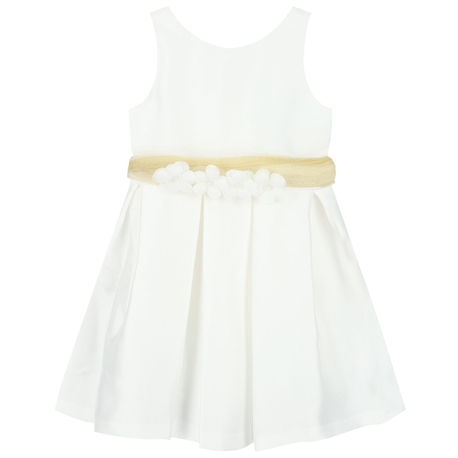 Girls White & Gold Flower Satin Dress, 1, hi-res image number null