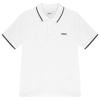 BOSS Boys White Logo Polo Shirt, 2 Boys White Logo Polo Shirt