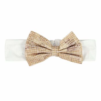 Baby Girls Beige & White Bow Headband