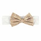 Baby Girls Beige & White Bow Headband, 1, hi-res
