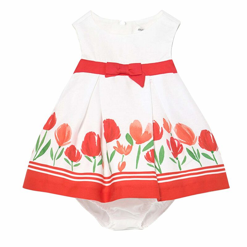 Baby Girls White & Red Floral Dress Set, 1, hi-res image number null