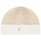 Baby Girls Ivory & Gold Logo Hat, 1, hi-res