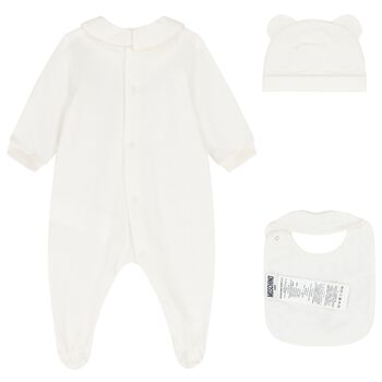 White Teddy Bear Logo Babygrow Gift Set