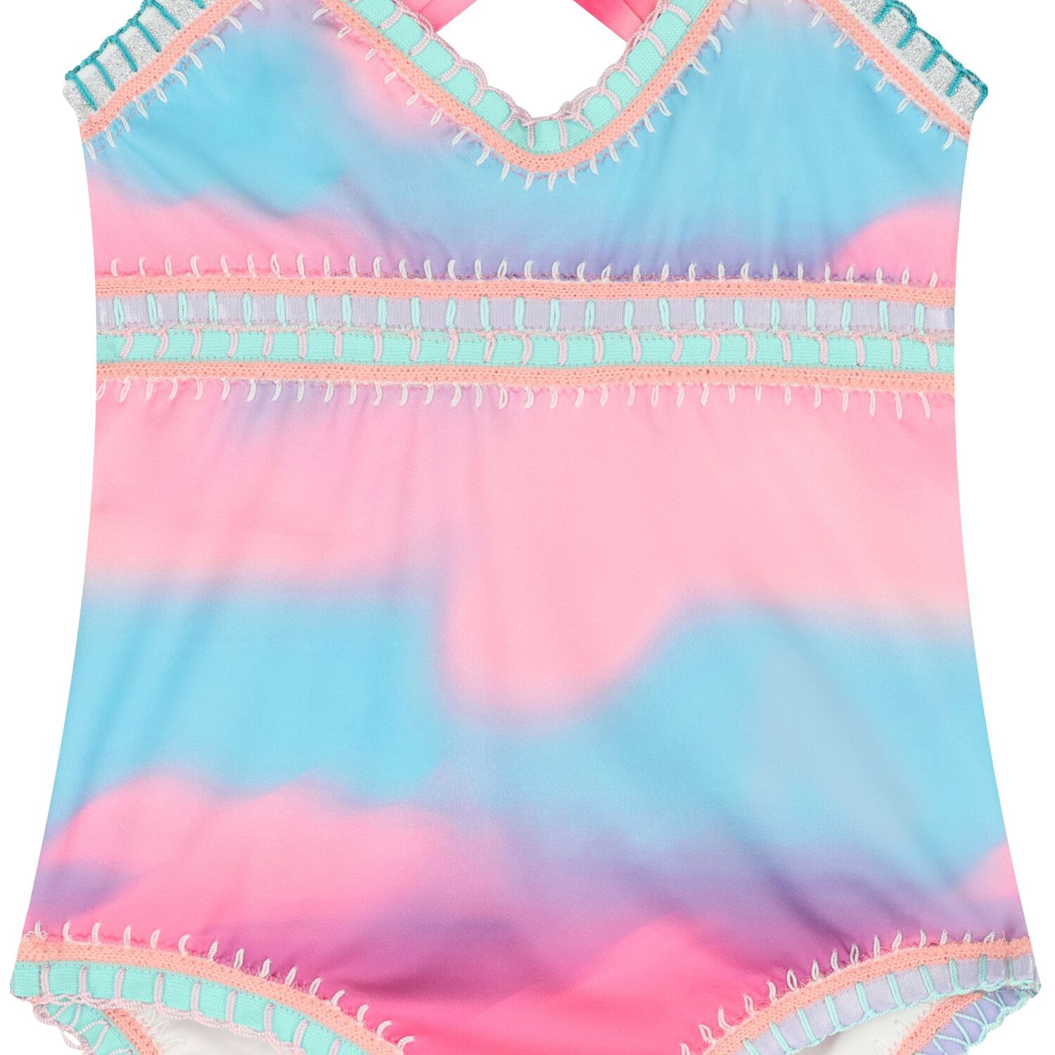 Girls Multi-Coloured Embroidered Swimsuit, 3, hi-res