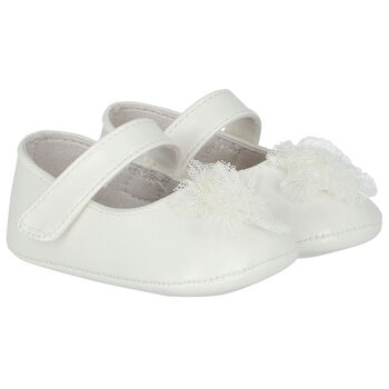 Baby Girls White Flower Pre Walker Shoes