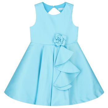 Girls Blue Flower Satin Dress