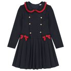 Girls Navy Blue Ribbon Dress, 1, hi-res